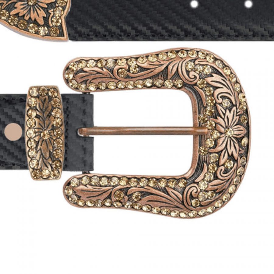 Western copper buckle belt black carbon print leather copy