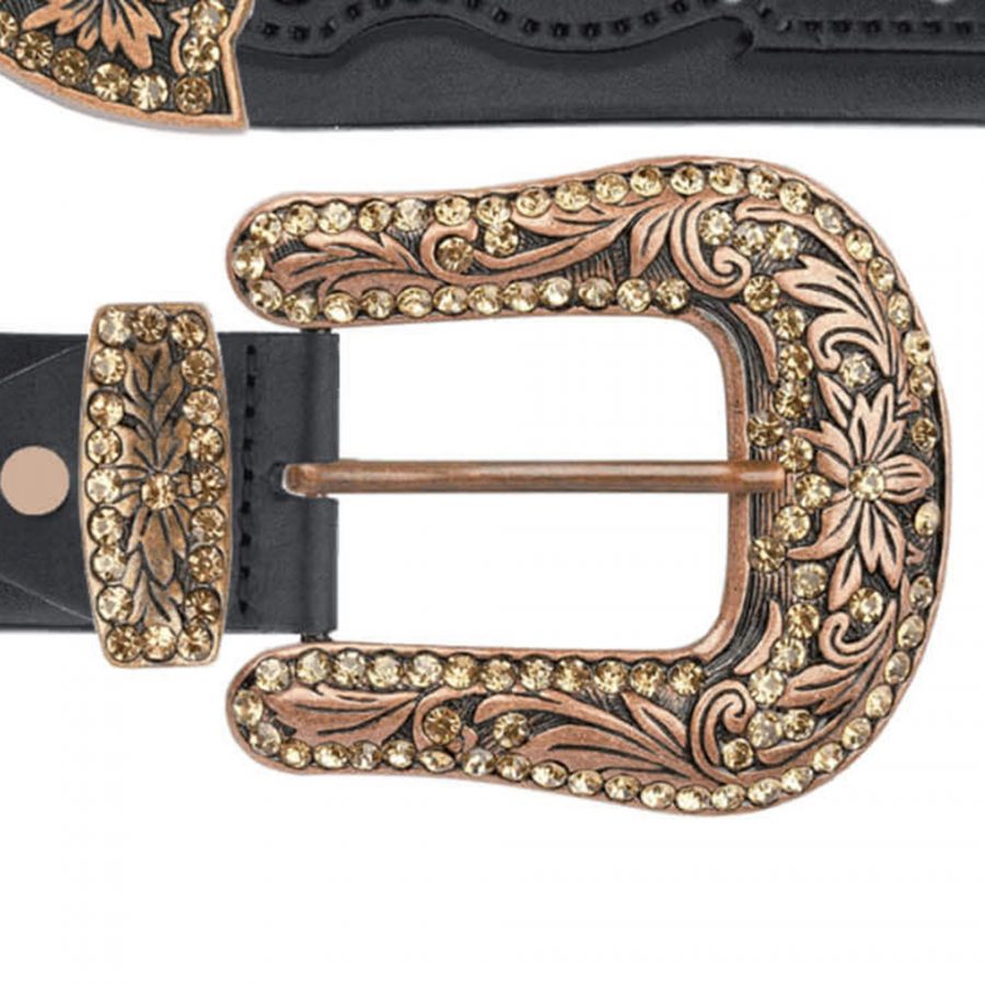 Western tooled belt with copper brown rhinestone buckle copy