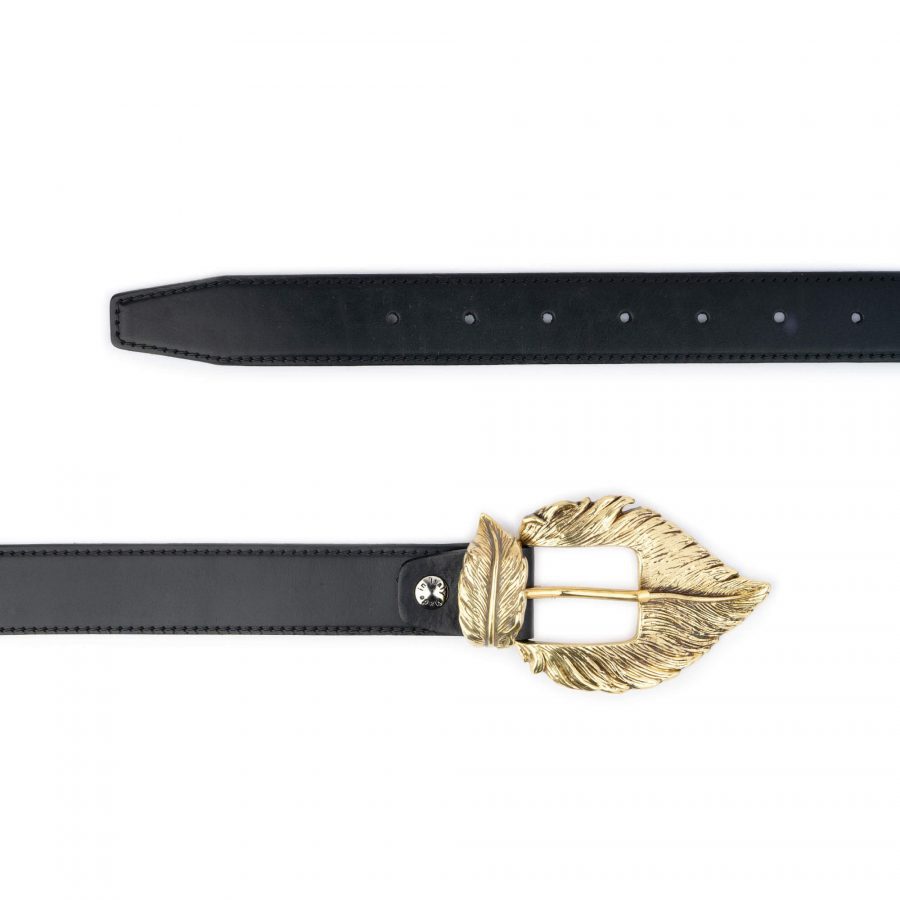 Womens Black Belt With Gold Feather Buckle 2