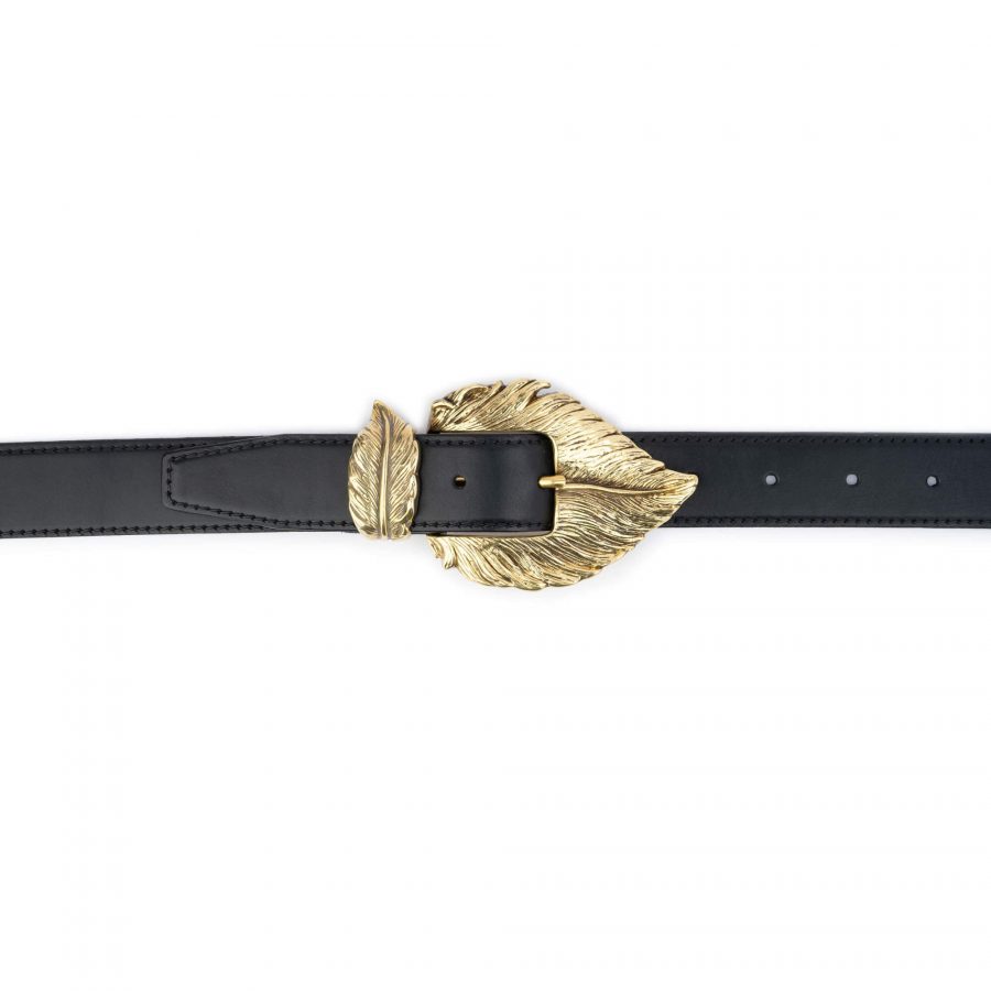 Womens Black Belt With Gold Feather Buckle 3