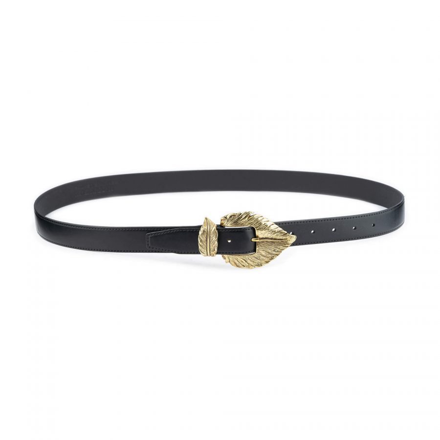 Womens Black Belt With Gold Feather Buckle 6