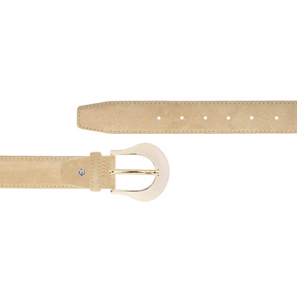 Womens jeans beige suede belt with gold buckle 1