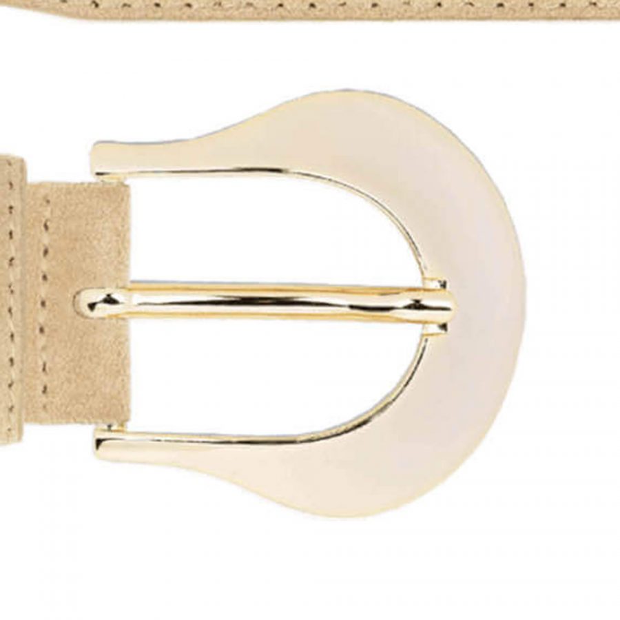 Womens jeans beige suede belt with gold buckle copy