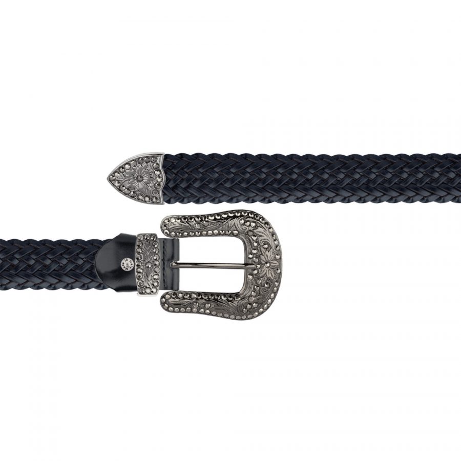 black braided western belt with rhinestone buckle 1