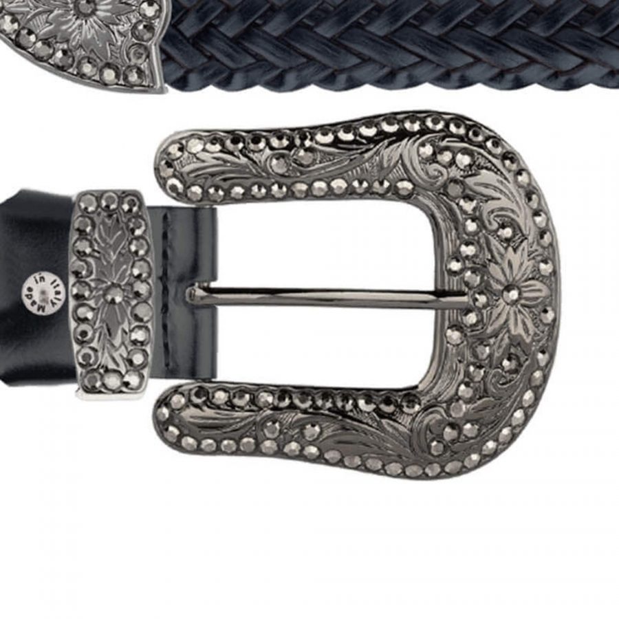 black braided western belt with rhinestone buckle copy