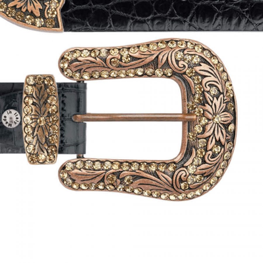 black croco western belt with copper rhinestone buckle copy