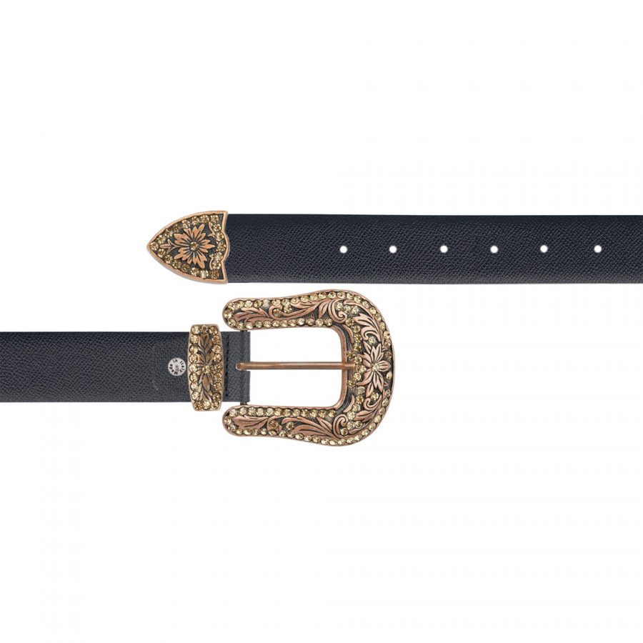 black designer cowboy belts with brown copper buckle 1