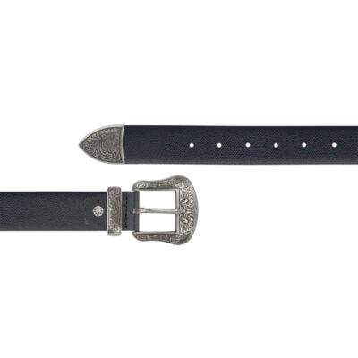 black mens ranger belt wit hsilver buckle saffiano leather 1