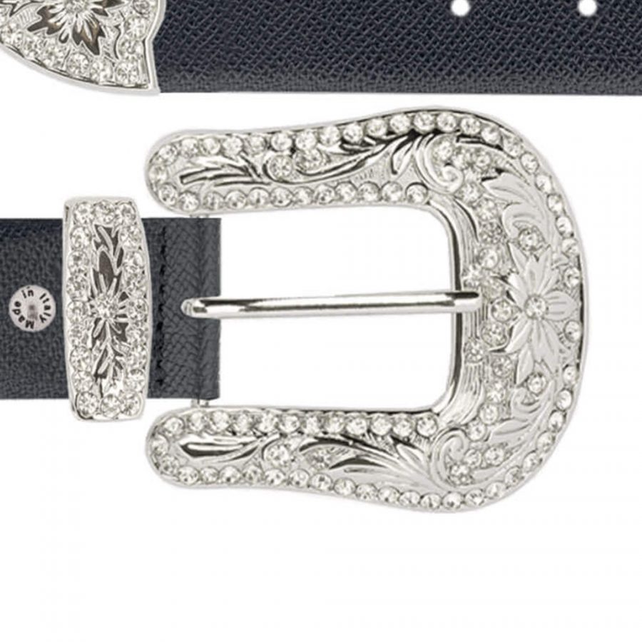 black saffiano leather cowgirl rhinestone buckle belt copy