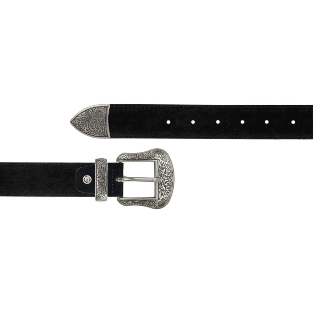 Buy Black Suede Handmade Western Belt With Silver Buckle display picture 1