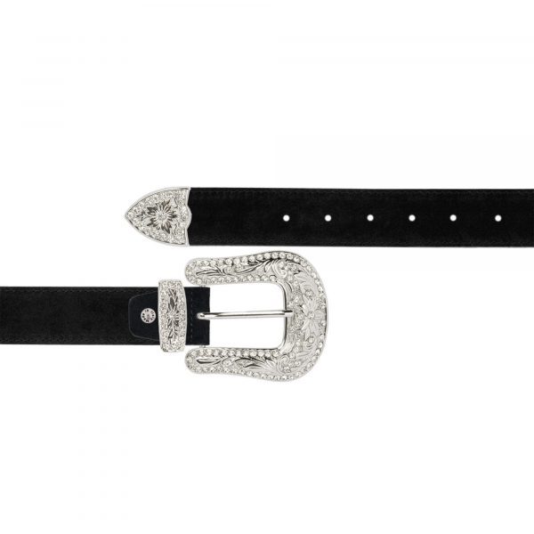 black suede rhinestone buckle cowboy belts for women 1