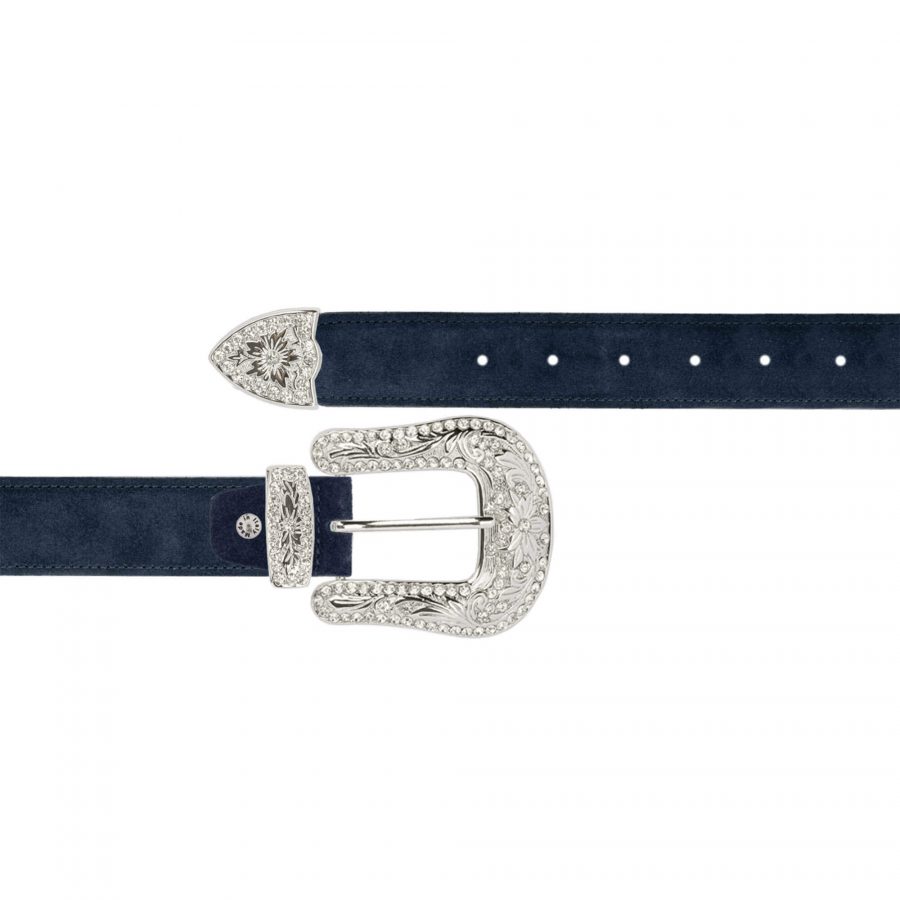 blue suede ladies western belts with rhinestone buckle 1