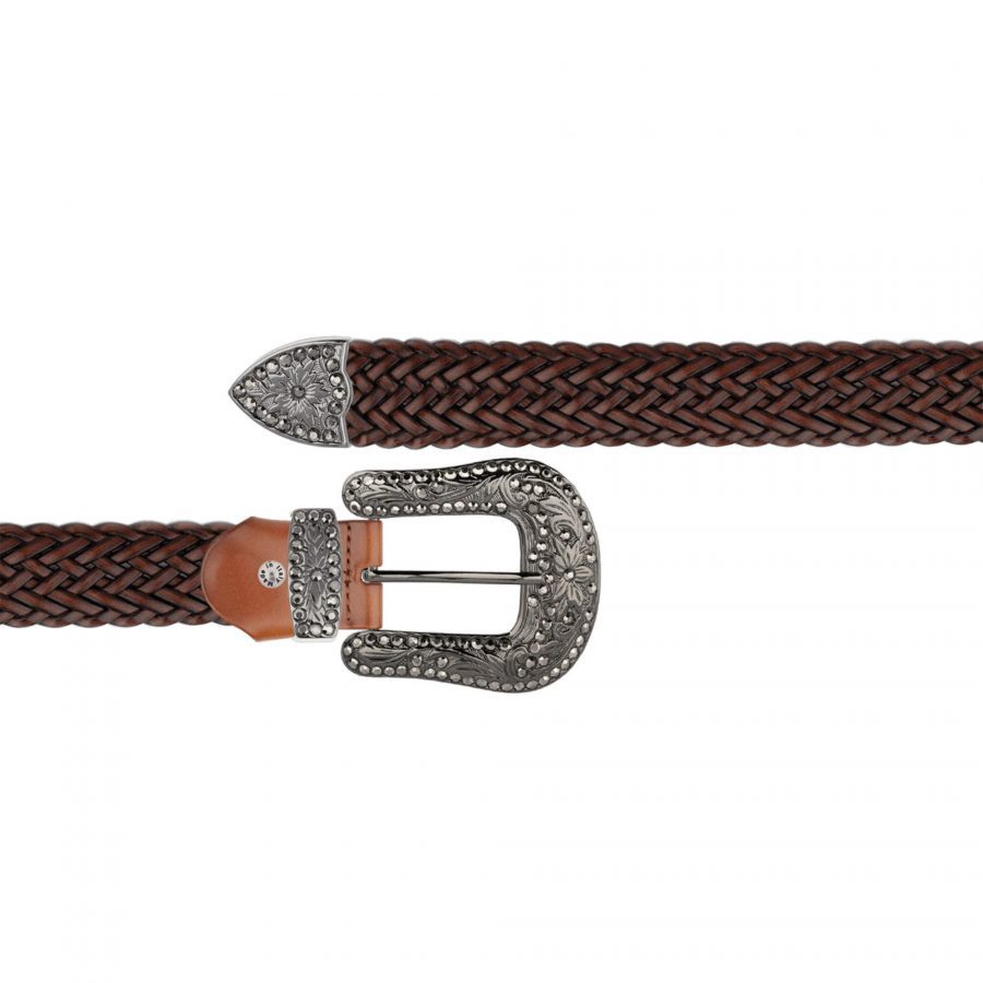 brown braided western belt with black crystal buckle 1