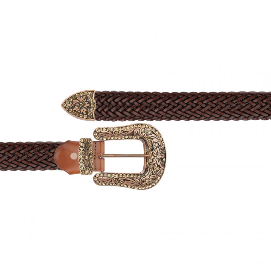 brown braided western belts with copper buckle 1