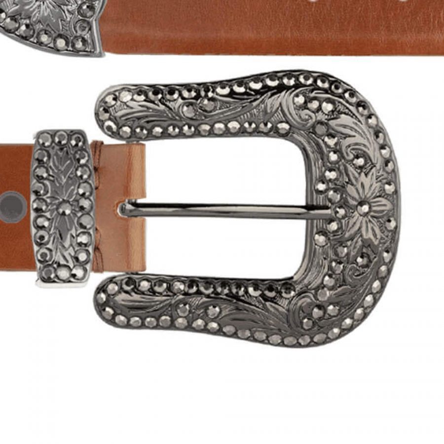 brown womens cowboy western belt with rhinestone buckle copy