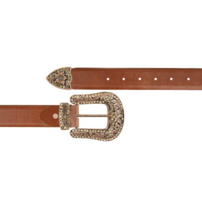 copper rhinestone buckle western belt brown leather 1
