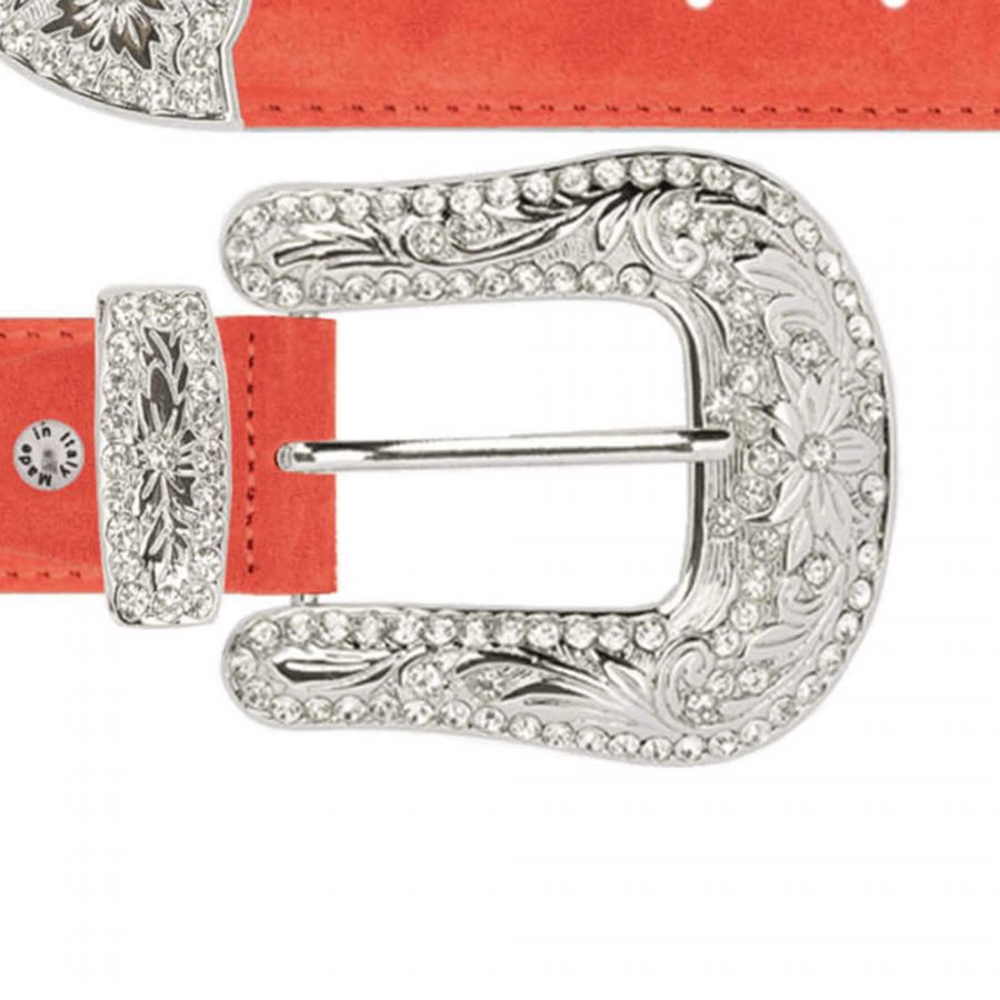 cowgirl rhinestone buckle belt red suede leather copy