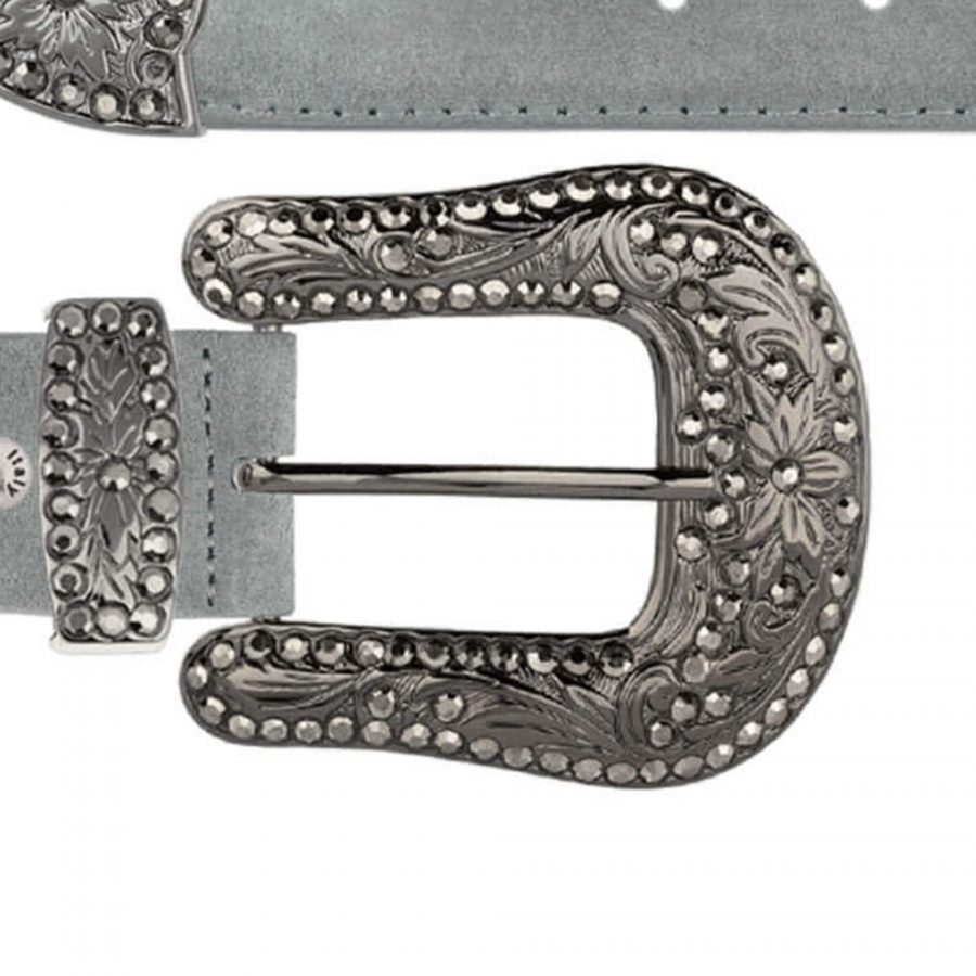 gray suede western belt with black rhinestone buckle copy