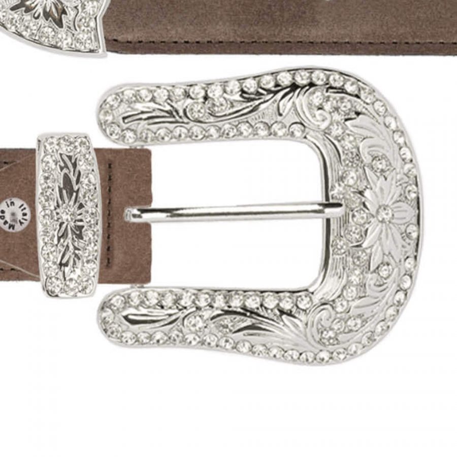 ladies cowboy taupe brown belt with crystal buckle copy