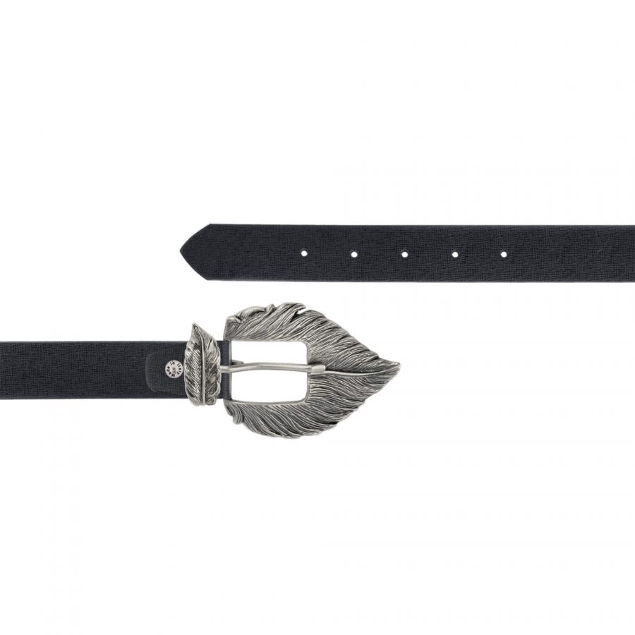 ladies saffiano leather belt with feather buckle