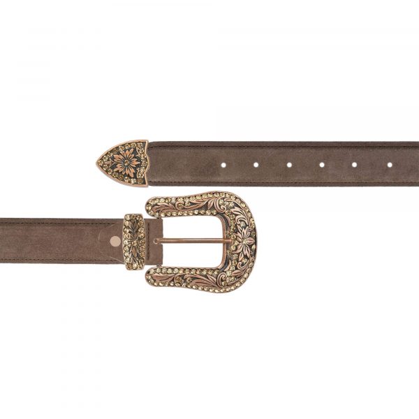 ladies taupe brown westen belt with copper buckle 1