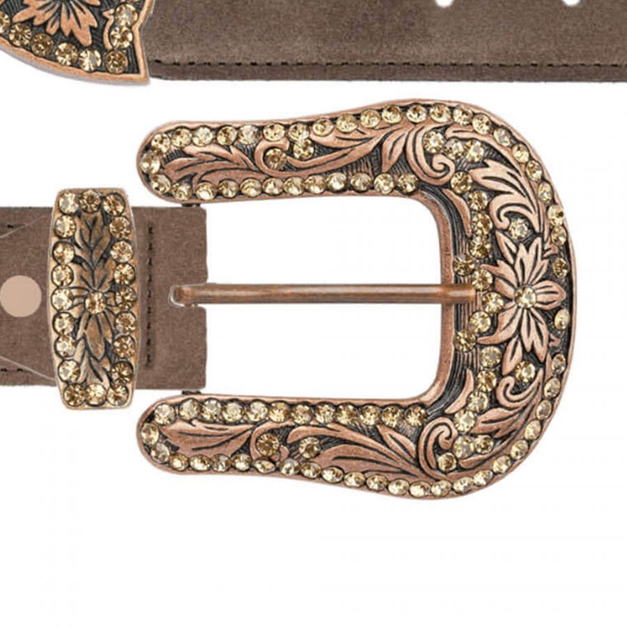 ladies taupe brown westen belt with copper buckle copy