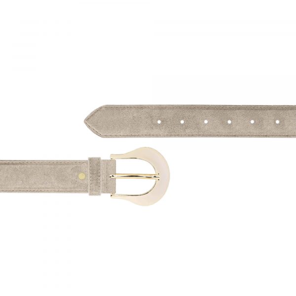 ladies taupe suede belt with gold buckle 1