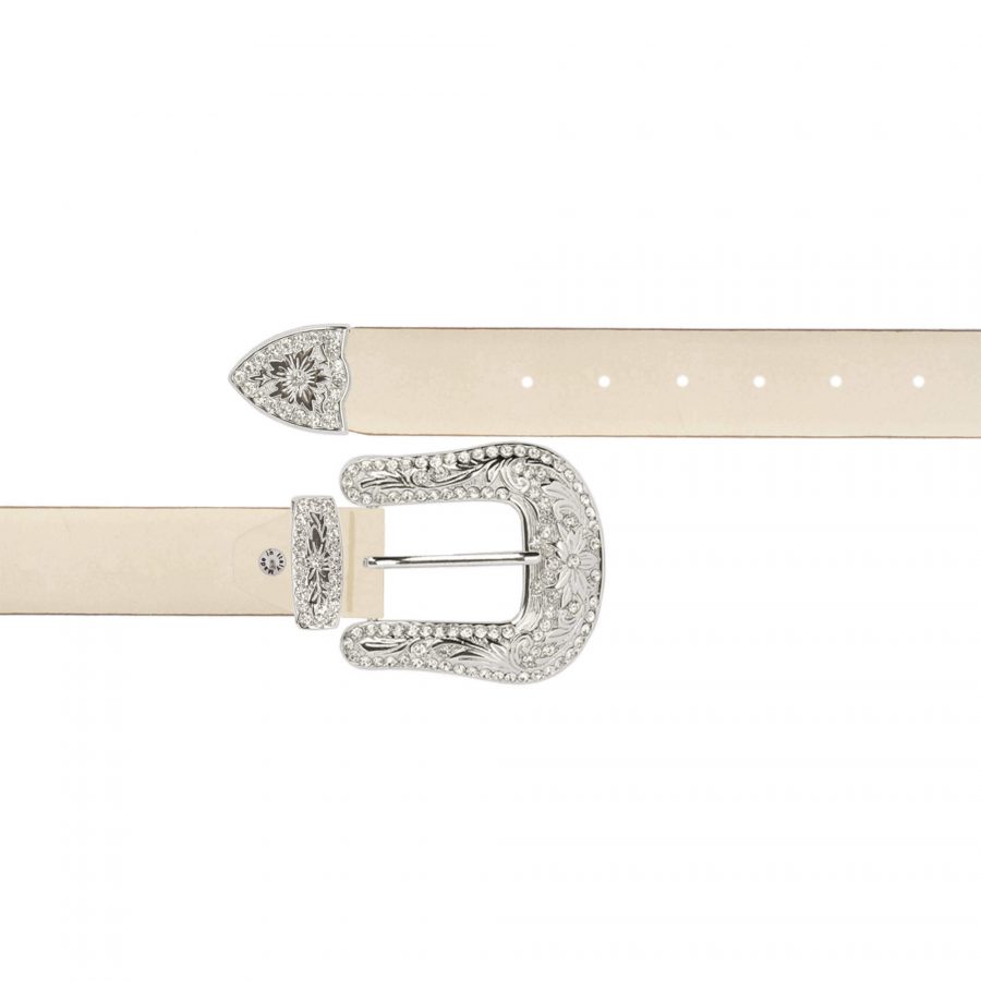 ladies taupe western belt with silver rhinestone buckle 1