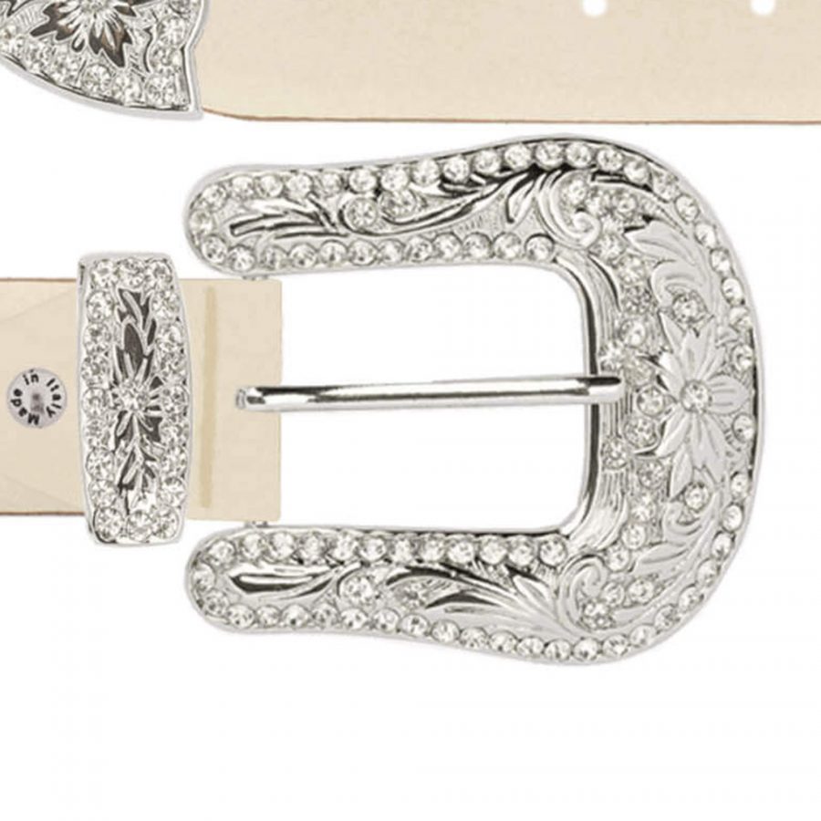 ladies taupe western belt with silver rhinestone buckle copy