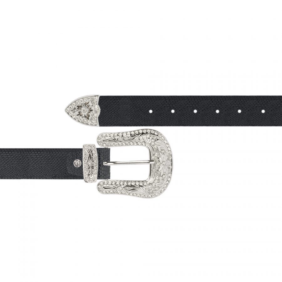 ladies western belts bling buckle black snake print leather 1