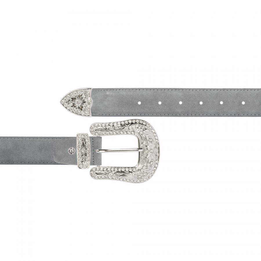 lady western belt grey suede with rhinestone buckle 1