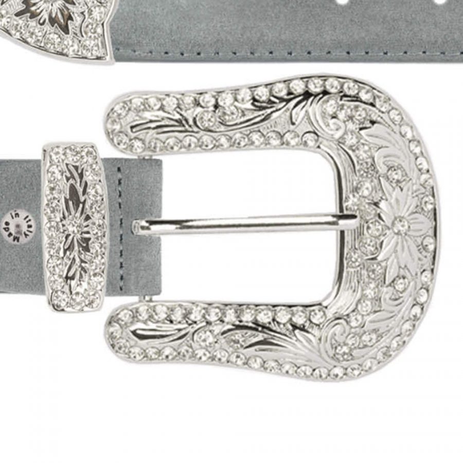 lady western belt grey suede with rhinestone buckle copy