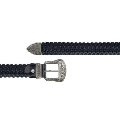 mens black braided western belt with siulver buckle 1