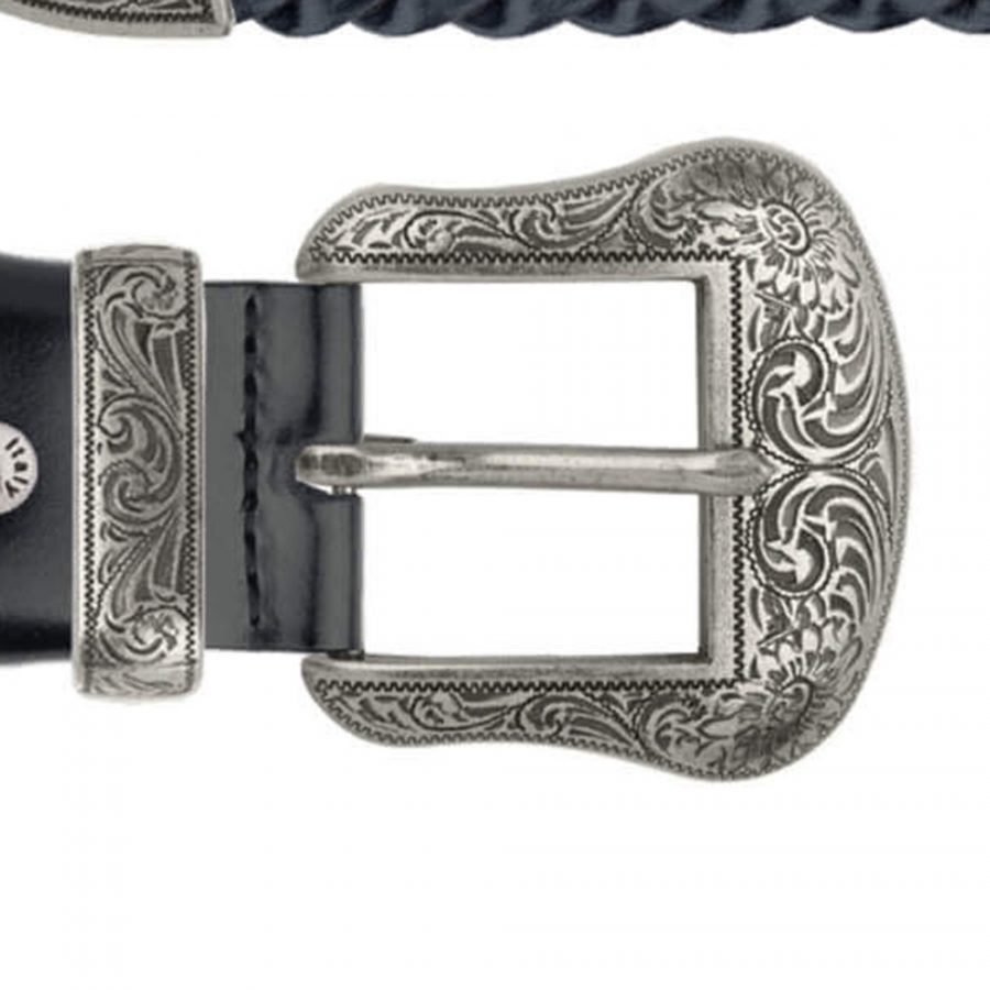 mens black braided western belt with siulver buckle copy