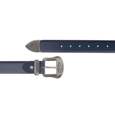 mens dark blue western belt with silver buckle 1