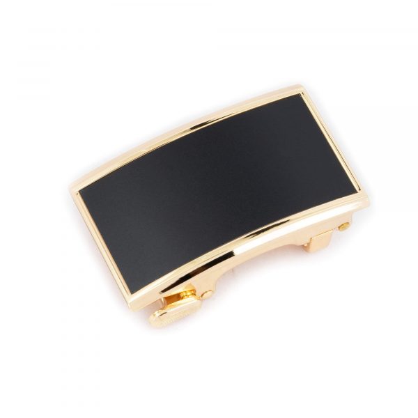 mens gold ratchet belt buckle with black front 1