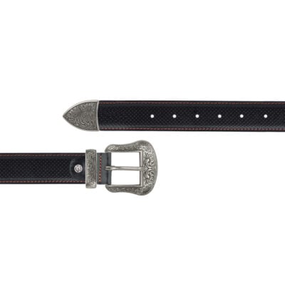 mens golf western belt black perforated leather with red 1