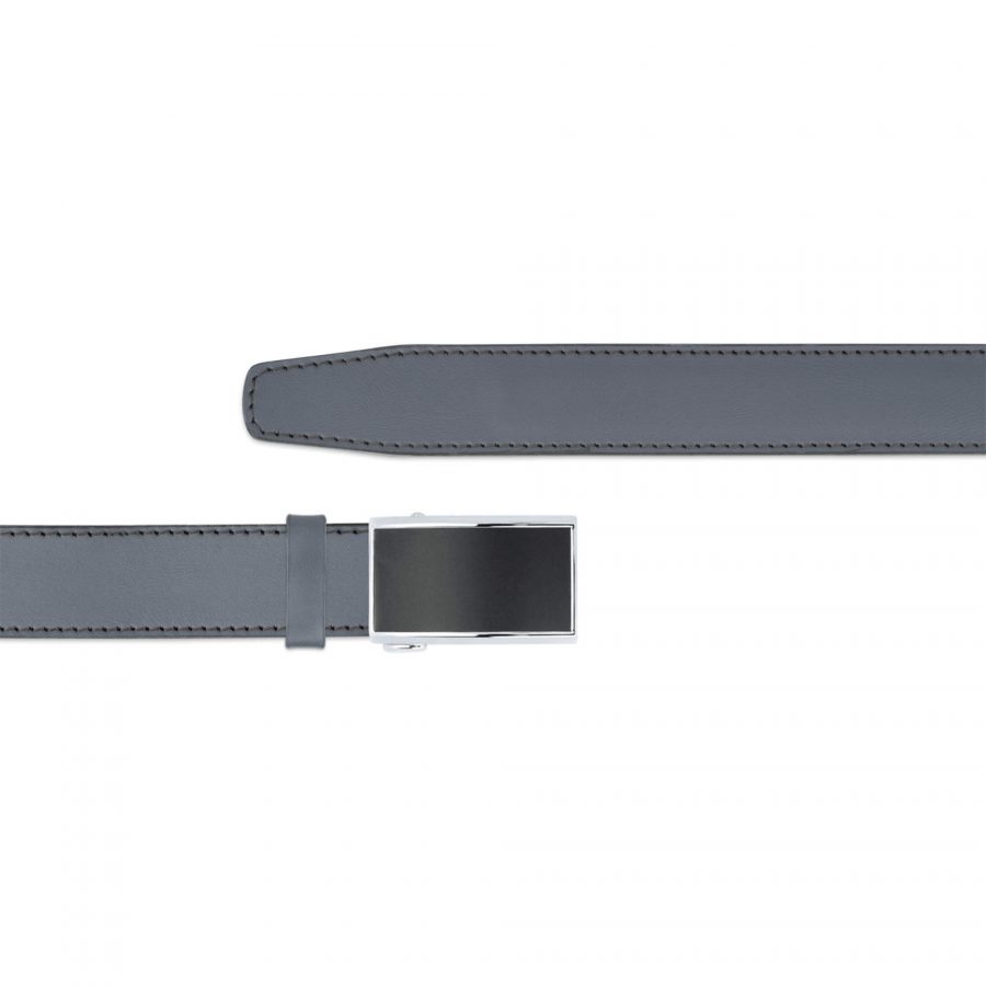 mens gray comfort click leather belt with black buckle 1