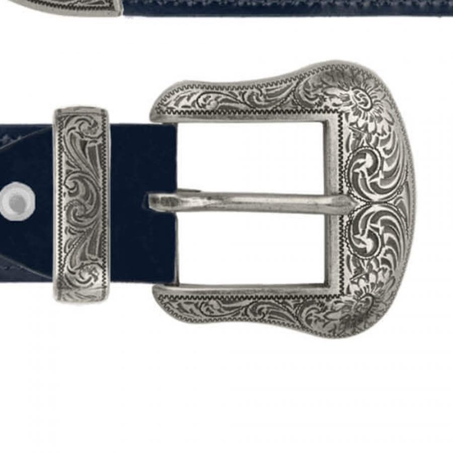mens western dark blue patent leather belt with silver buckle copy