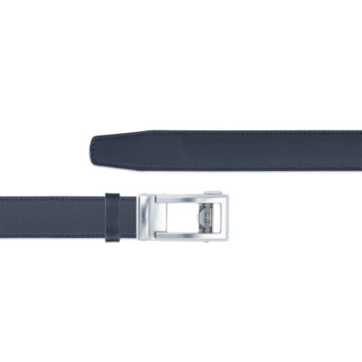 navy blue mens slide belt with silver buckle 1