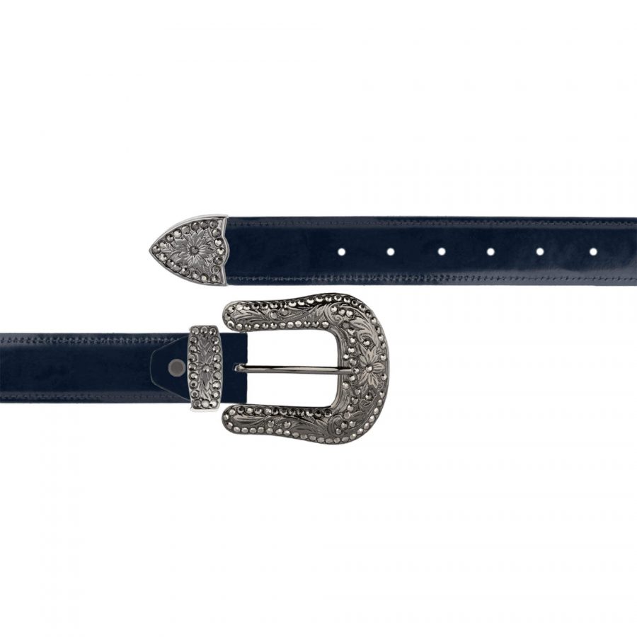 navy blue western belt with black rhinestone buckle 1