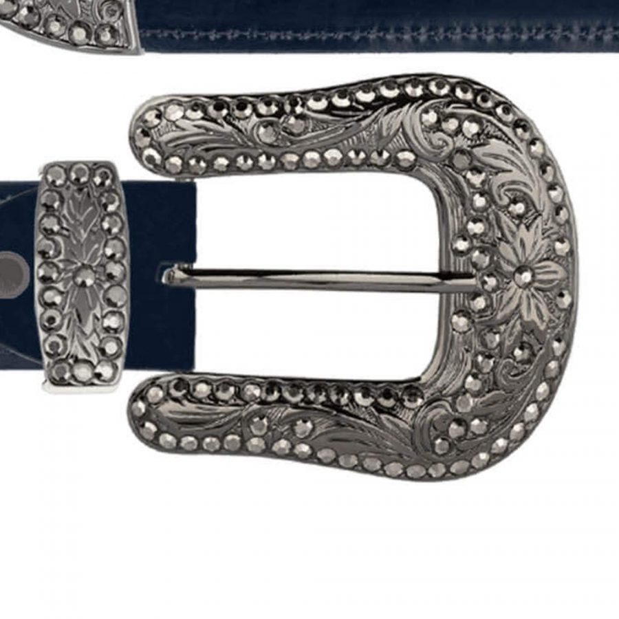 navy blue western belt with black rhinestone buckle copy