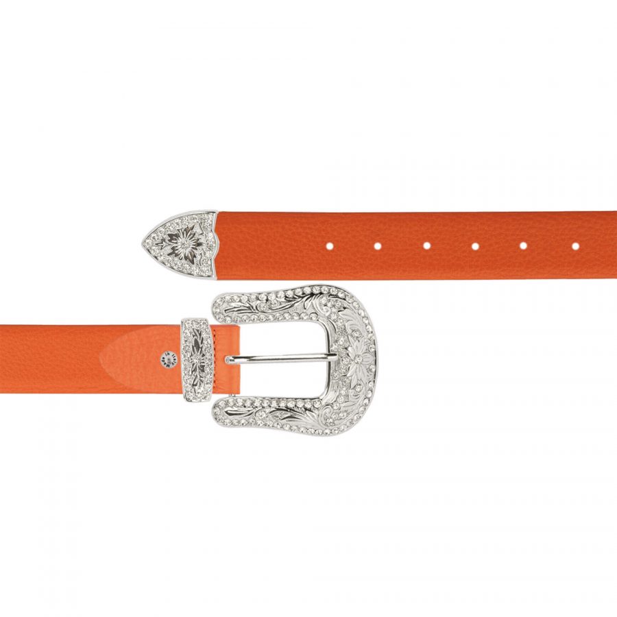 orange exclusive western belt with bling buckle 1