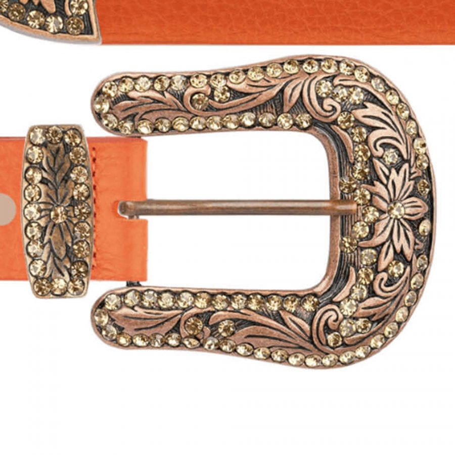 orange womens western belt with copper rhinestone buckle copy