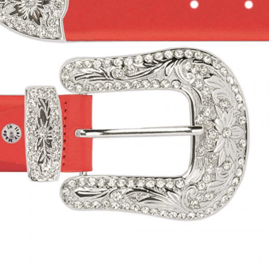 red leather silver crystal buckle belt for women copy