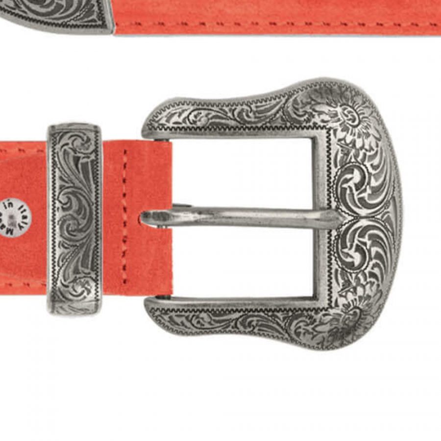 red suede womens western belt with silver buckle copy