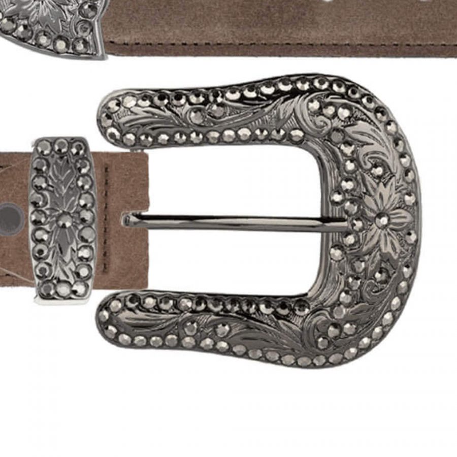 taupe brown suede belt with black crystal buckle copy