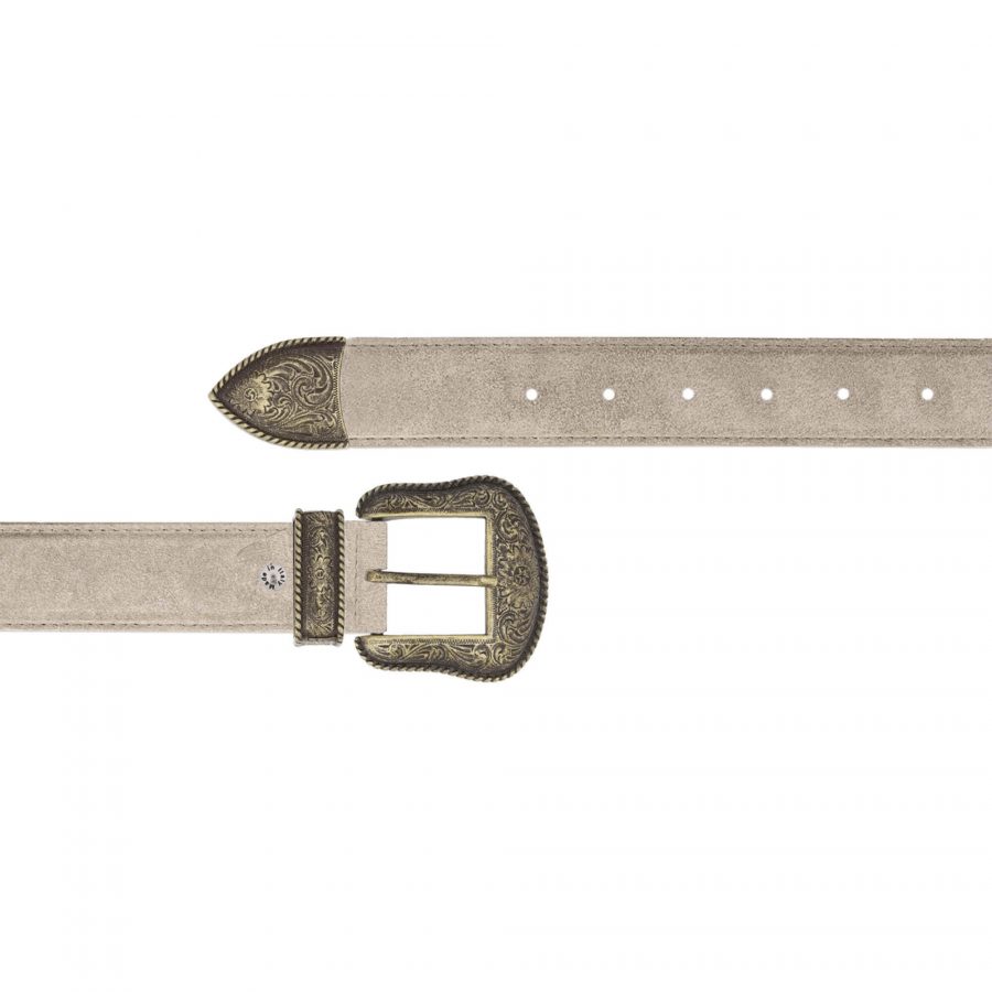 taupe suede belt with antique gold buckle 1