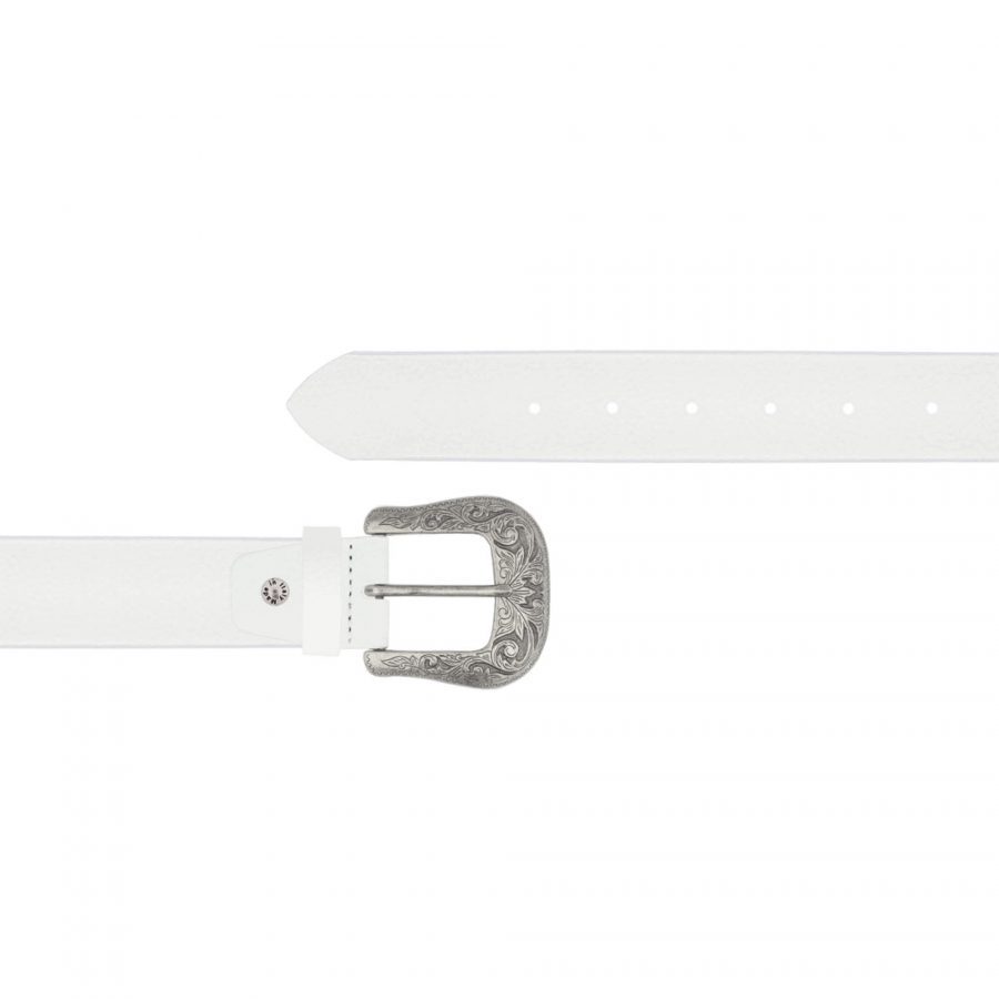 white cowboy leather belts with silver buckle 1