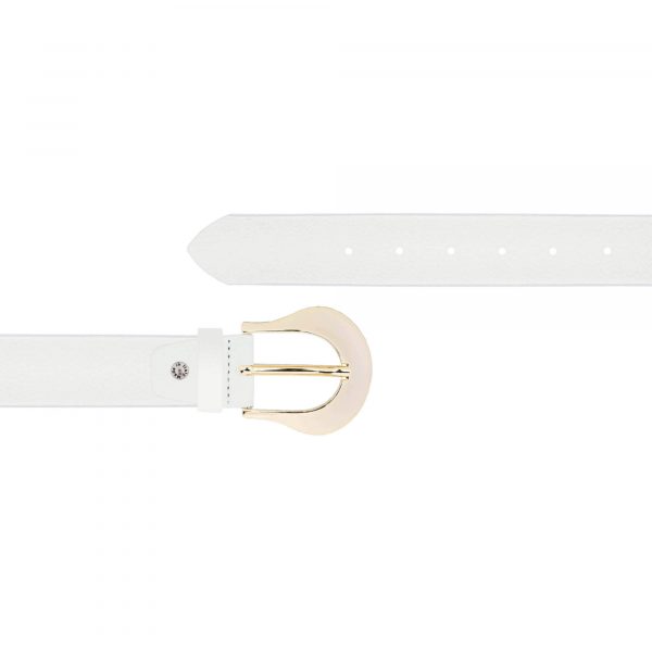 white womens leather belt with gold buckle 1